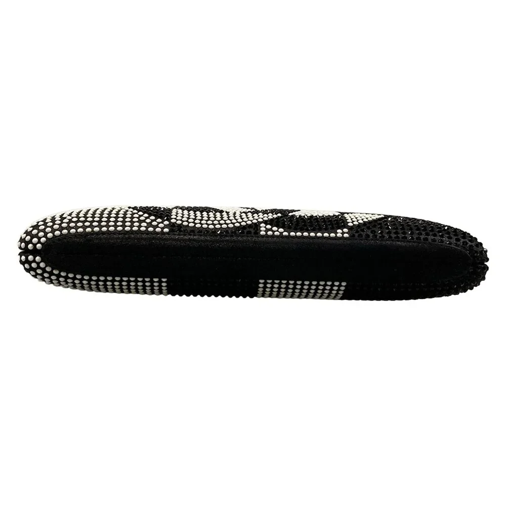 Chanel Shoulder Bag Black White Leather Rhinestones